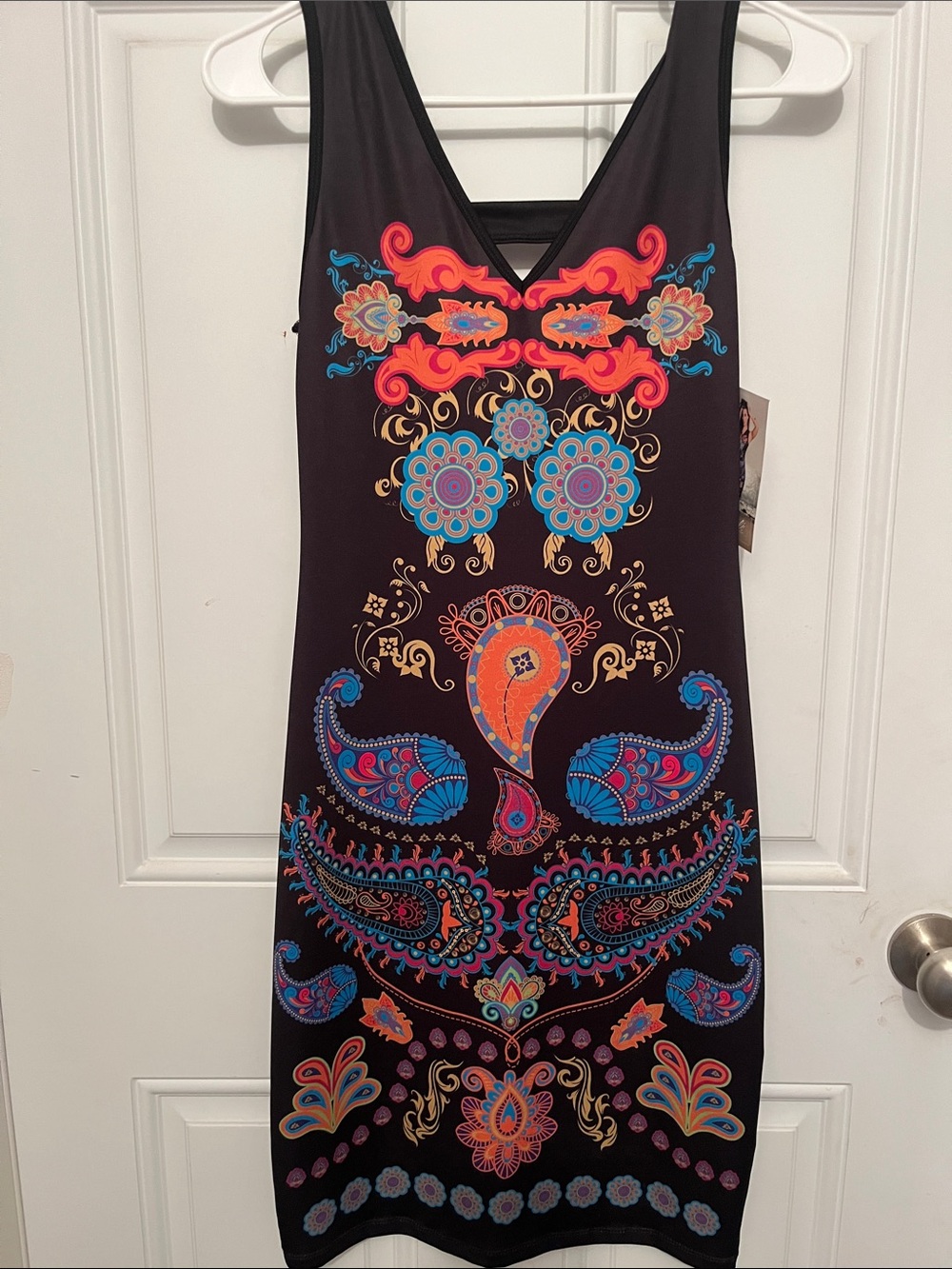 Black Sleeveless Dress with Multicolor Paisley Print